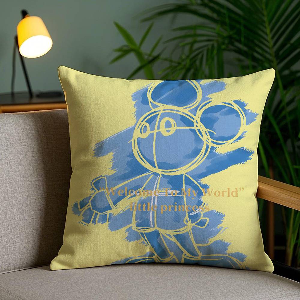 Simple Hand-painted Mutton Bear Cute Pillow Case Anti-dustmite Pillowcase Invisible zipper silky short plush Sofa cushion cover