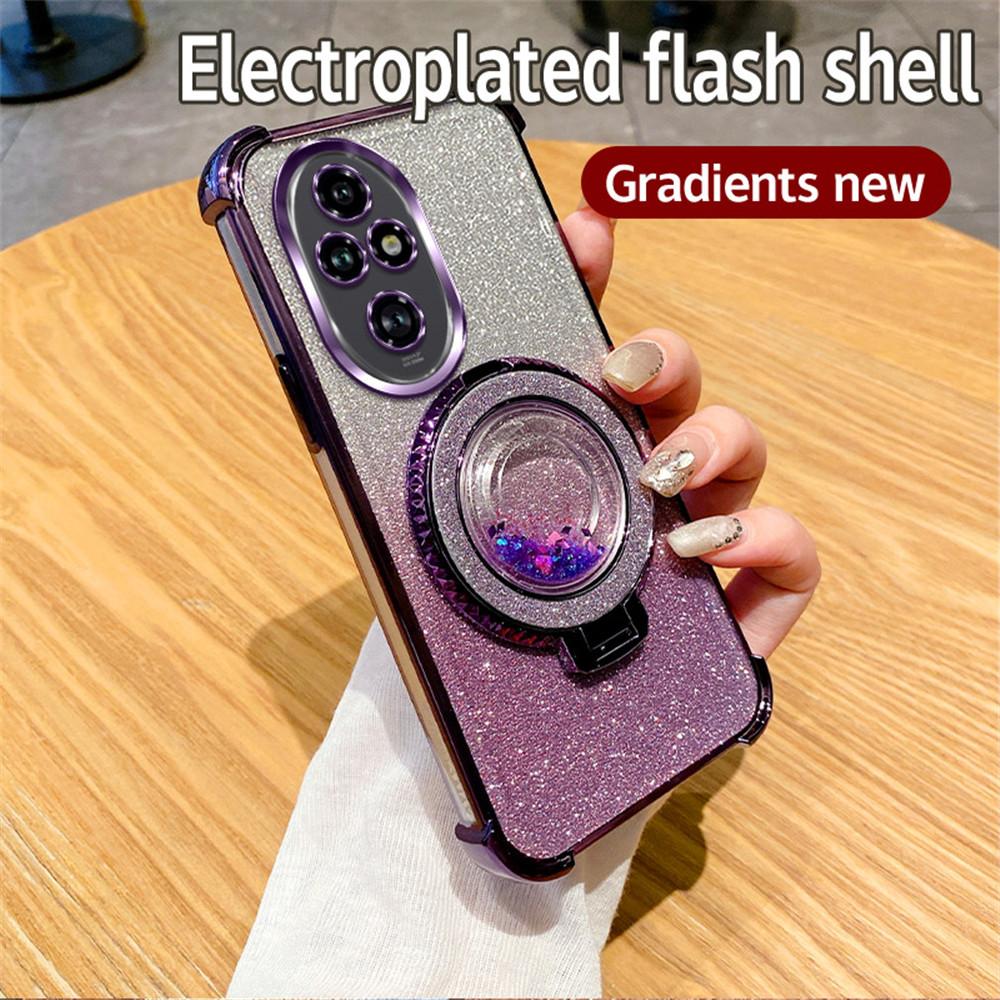 Magnetic Quicksand Stand Phone Case For Honor 200 100 90 80 70 60 50 Pro Gradient Glitter Shockproof Soft Silicone Bracket Cover