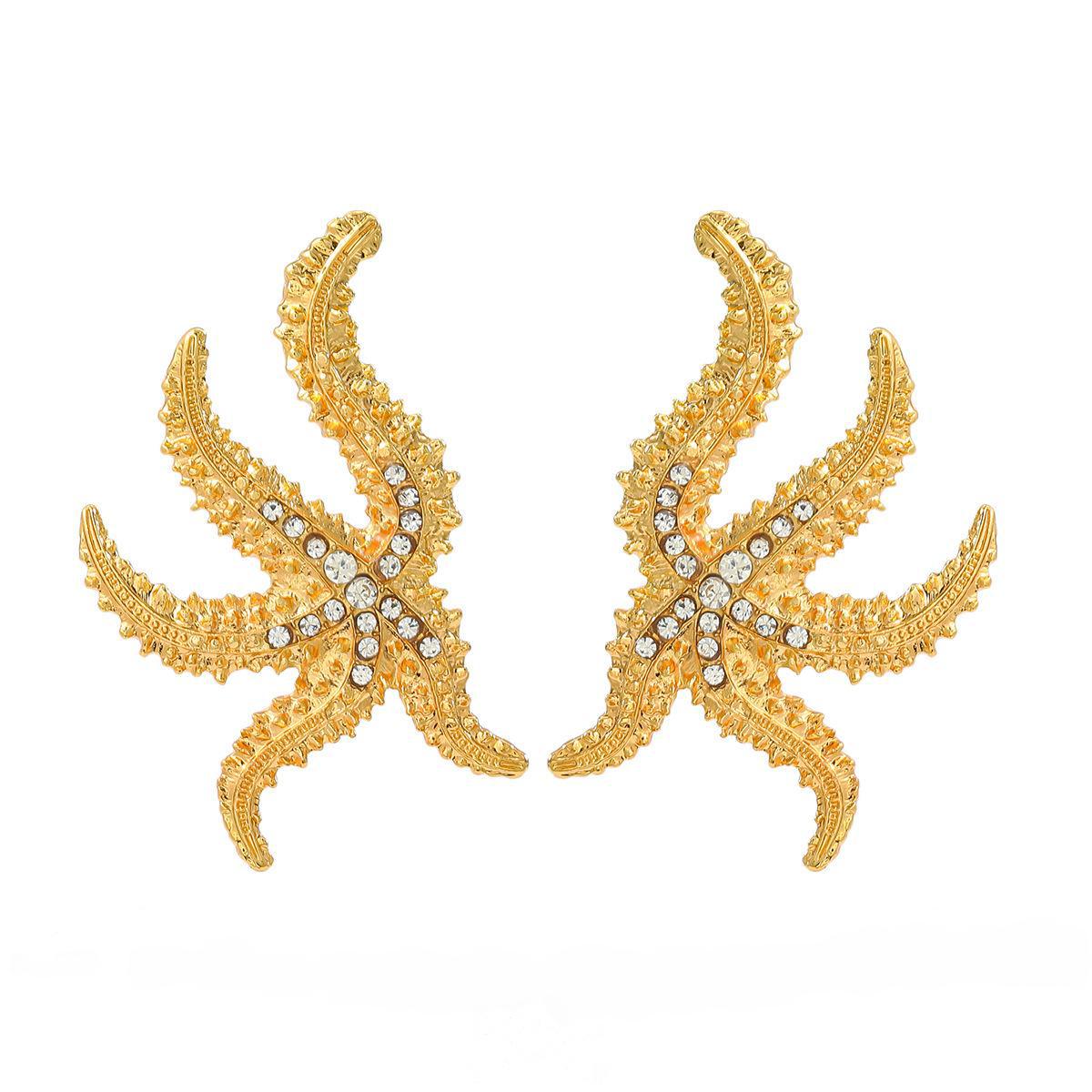 

Summer Ocean Style Starfish Alloy Earrings with Crystals - Trendy European & American Party Accessories for Women золотий