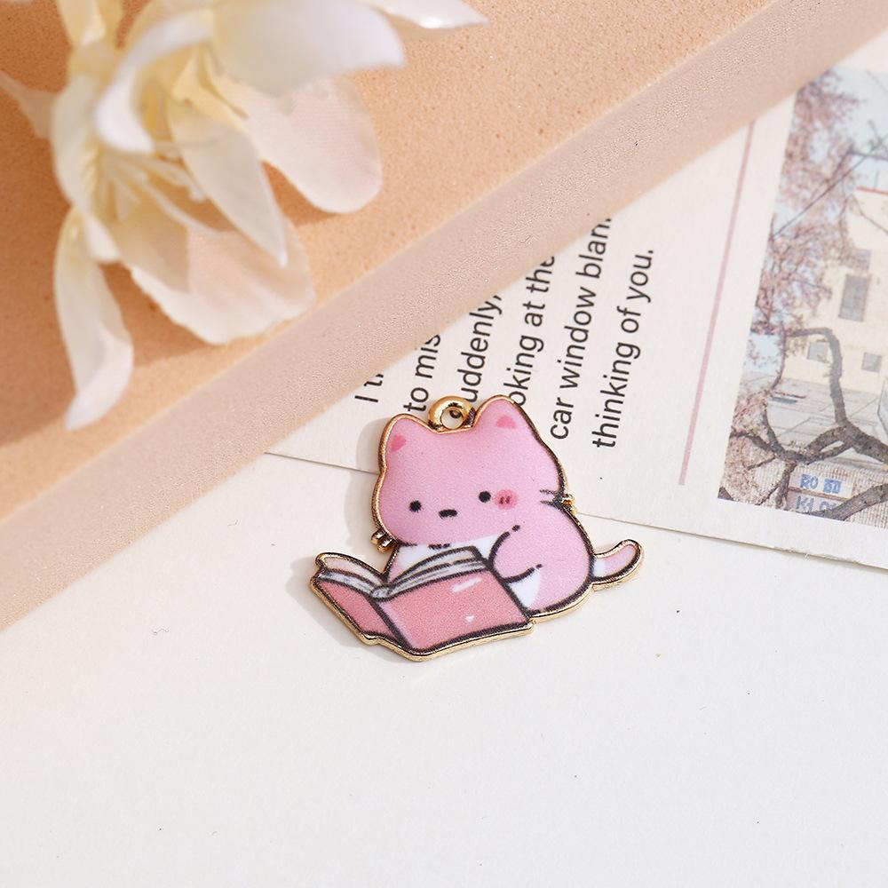 Alloy Diy Jewelry Accessories, Reading Cat Oil Drop Pendant Simple Necklace Bracelet Pendant Jewelry Accessories