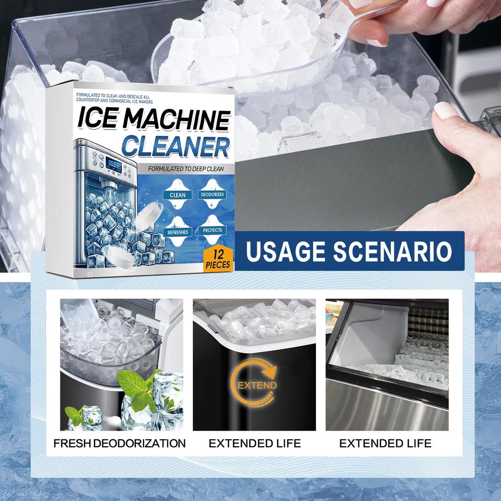 12-24 Piezas Limpiador Descalcificador para Máquina de Hielo Pastillas Efervescentes de Limpieza Para Descalcificar Desodorizar Prolongar la Vida Útil de la Máquina de Hielo