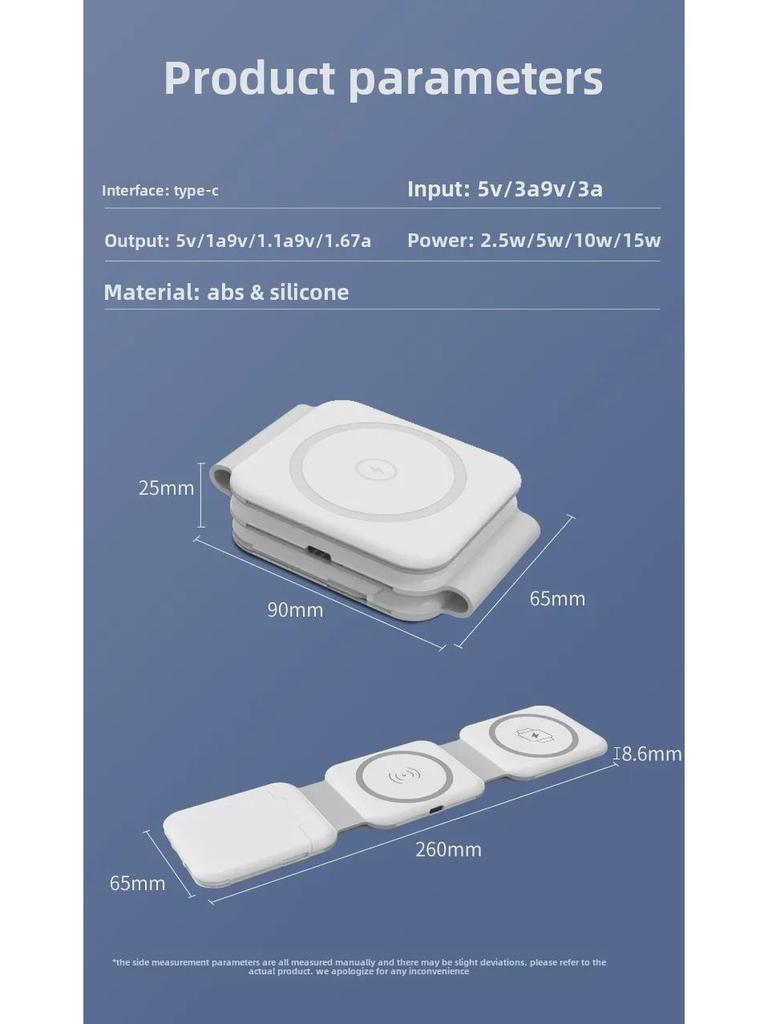 Magnetic 3-in-1 Wireless Charger for Phones, Earbuds, and Watches