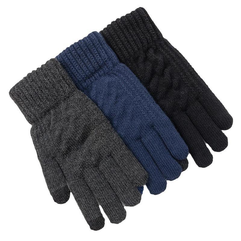 Double-layer thickened knitted simple warm and cold-proof outdoor battery car windproof men's winter windproof riding gloves