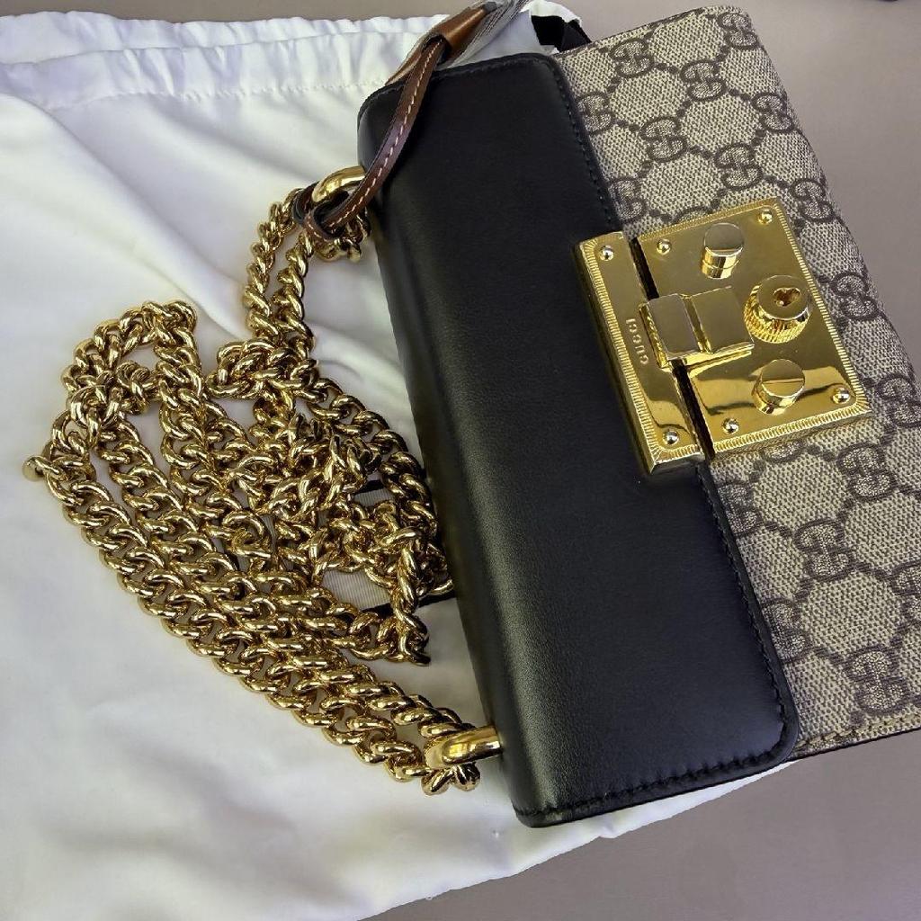 [Pre-Owned] Padlock Moonlight Treasure Box Series Metal Lock Logo Canvas And Leather Crossbody Bag Small - Excellent #1YO23TD