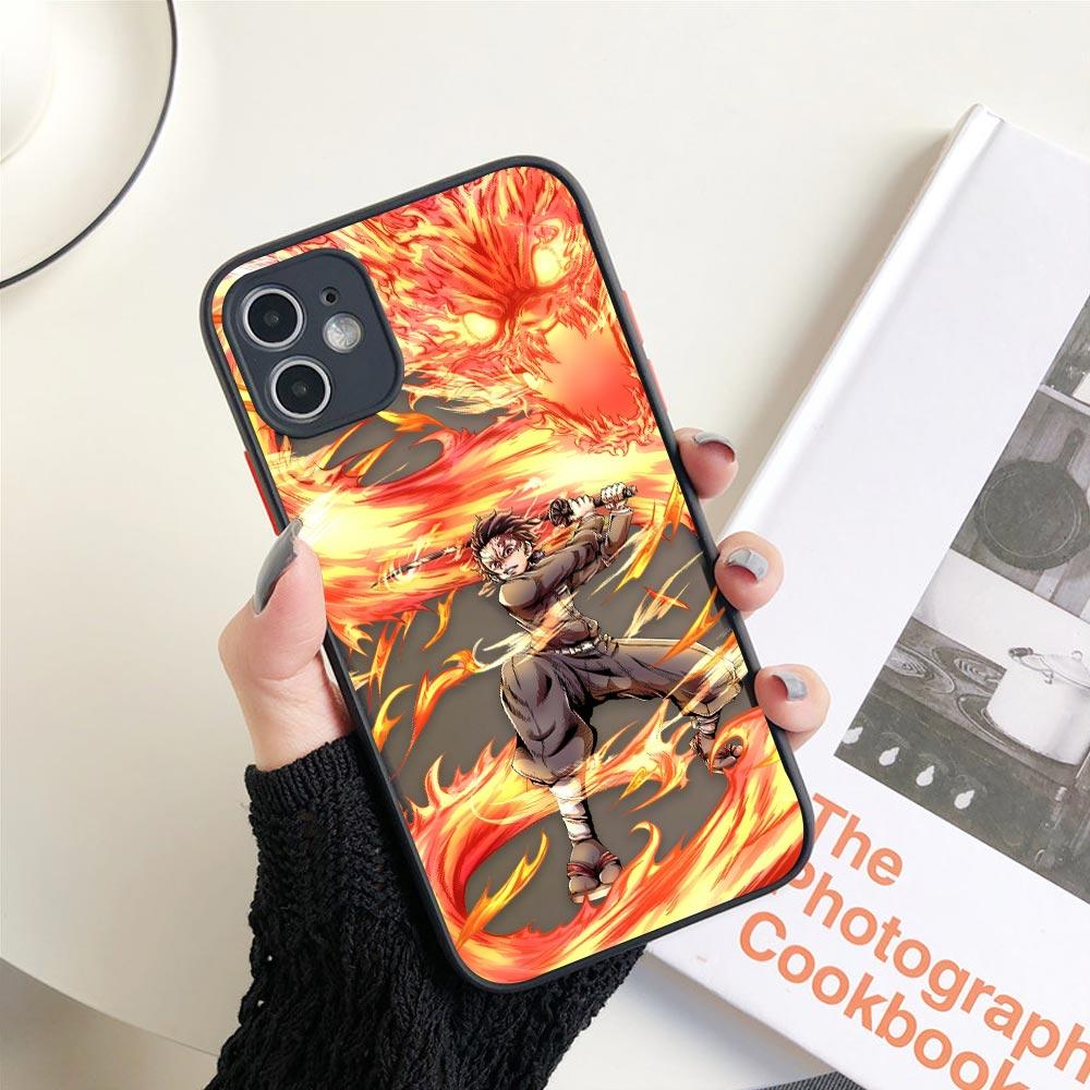 Matte Case For iPhone 11 12 13 14 Pm Pro Max XR X 8 7 Plus Pro XS Mini Skin Feeling Cover Fundas Shell Japan Anime Demon Slayer