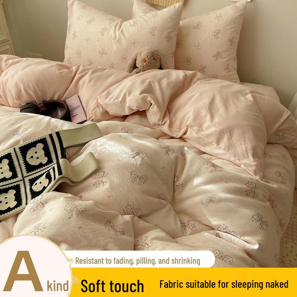 Floral Soft Cloud-Feel Double-Layer Gauze Bedding Set: Machine Washable, Small Student Dormitory Size, 3-Piece
