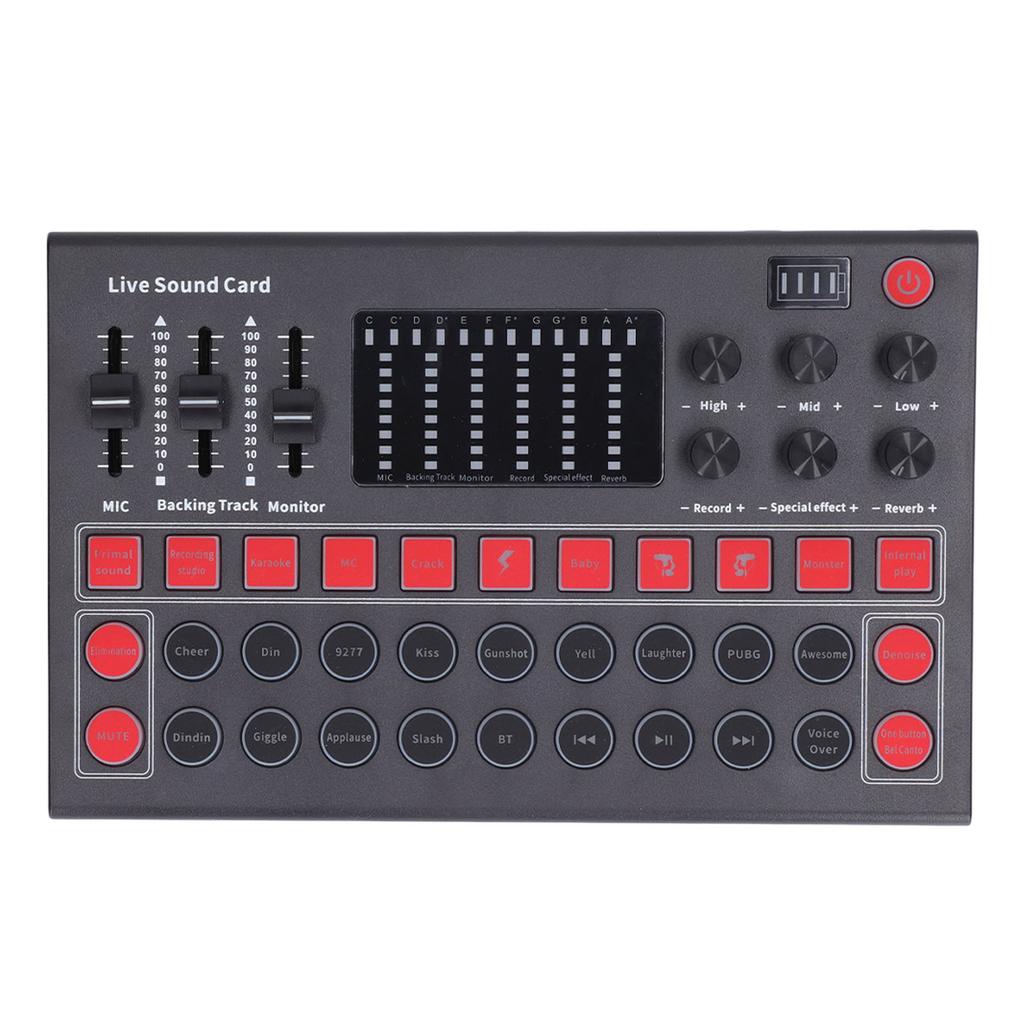 Voice Changer Sound Board LED Display Noise Reduction Bluetooth Dual Channel Live Sound Card for Recording