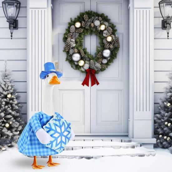 Christmas Porch Goose Outfit Lawn Goose Dress with Xmas Tree Hat Festive Goose Costume for 23" Geese Dress-Up Home Outdoor Decorations