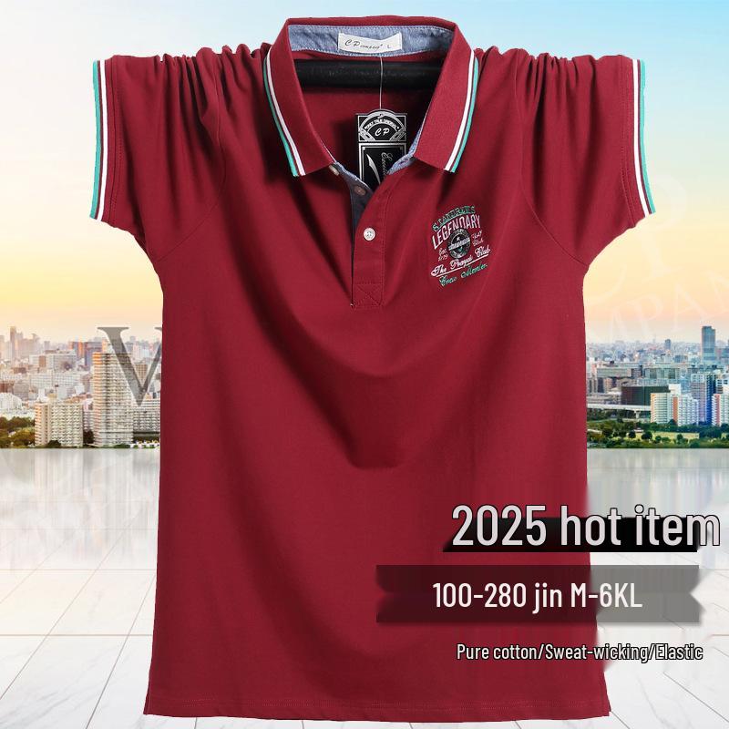 Męska koszulka polo z bawełny o luźnym kroju w dużym rozmiarze, styl hongkoński, z krótkim rękawem i kołnierzykiem typu turn-down