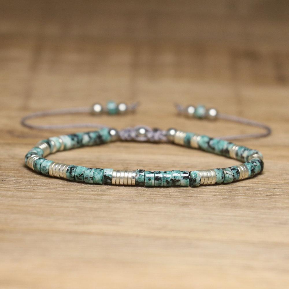 2x4mm Dainty Imperial Jasper Bracelet for Women Handwoven Adjustable Healing Stone Jewelry Alloy Main Material for Anniversary