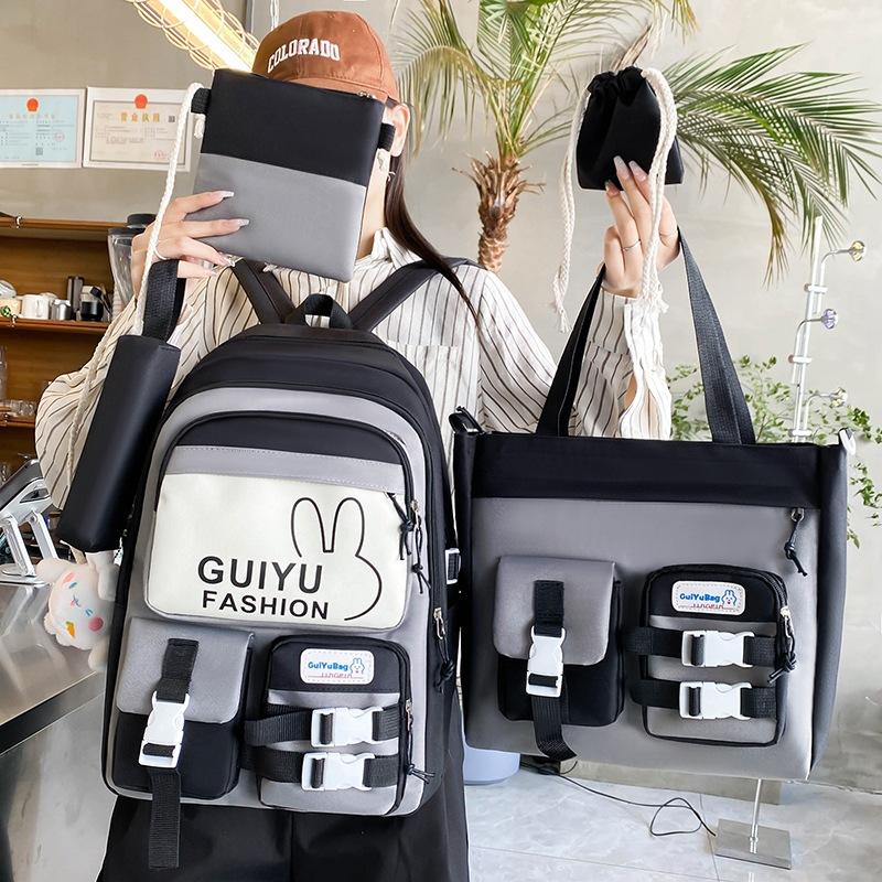 

Новый рюкзак мультяшный милый набор из пяти предметов школьный ранец для начальной школы рюкзак для ученика средней школы серый