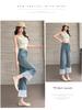 Women's Lace Patchwork High-Waist Wide-Leg Denim Pants - Spring/Autumn Cropped Style
