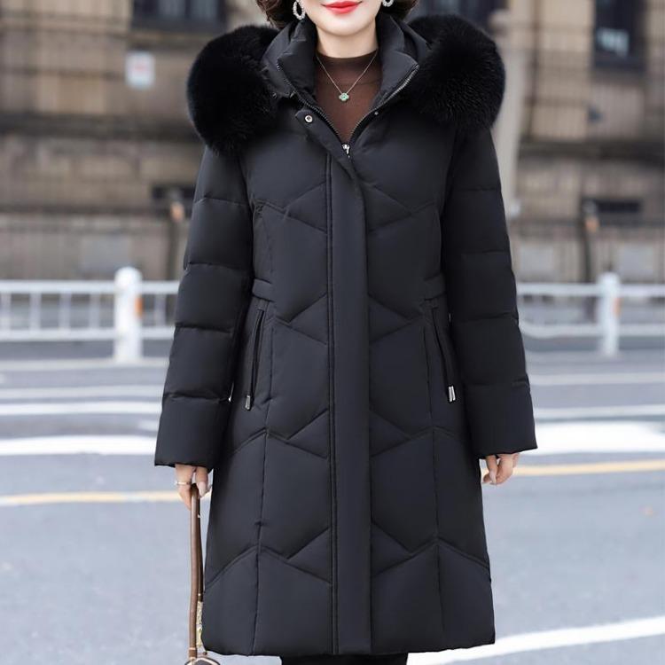 Elegant Vintage Women Down Coat Puffer Jacket Real Fur Collar Thick Warm Winter Plus Size Outerwear Middle Age Long Prakas
