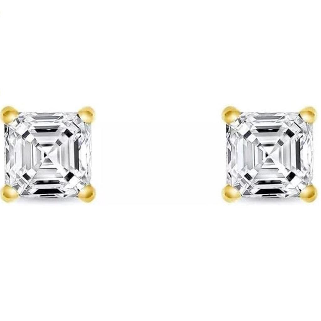 6 Ct Asscher Cut Diamond Stud Earrings Solid14K Yellow Gold Martini Screw Back Earrings For Office Wear