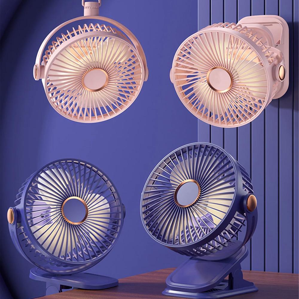 Portable Clip Fan with LED Lights Desk Fan 5 Speed Quiet Rechargeable Mini Table Fan, 360° Rotate Personal Cooling Fan for Home Office