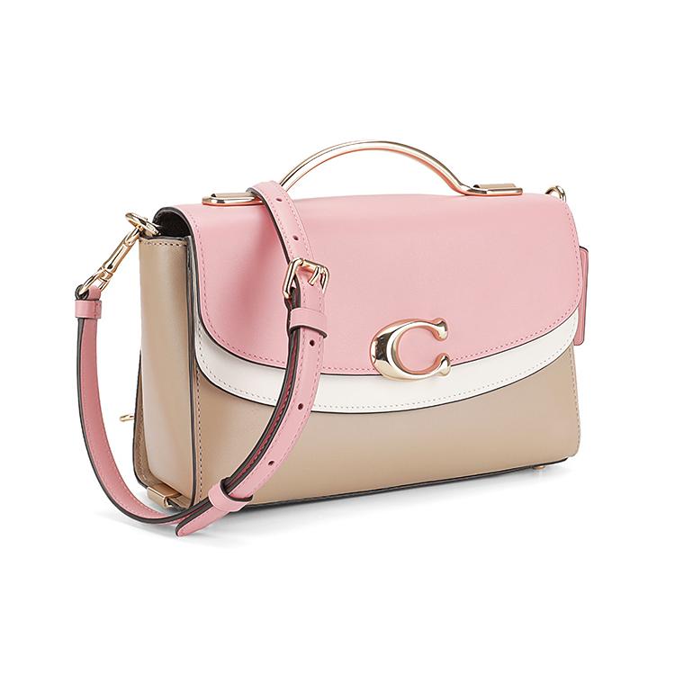 New COACH Celia Cow Leather Small Square Bag, Handbag, Shoulder Bag, Crossbody Bag Medium Size Women's Pink White/Nude C4073-IMTAP
