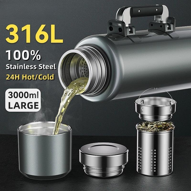 Stainless Steel Water Bottle with Handle, Portable Sports Bottle, Leakproof, BPA Free, Large Capacity, Thermos with Handle