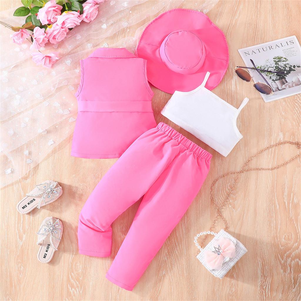 Sommar Barnkostym Byxor Flickkostym + Hatt Mode 4 Set