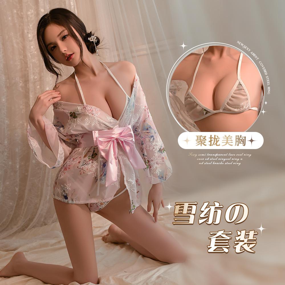 Large size Japanese kimono set, small chest erotic underwear seduction pajamas passion bed uniform
