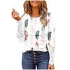 Womens Fashion Lace Long Sleeve Hole Strip Slim Round Neck Button Print Pullover Women's T-Shirt
