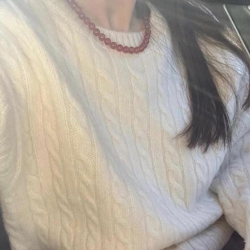Women's Elegant Red Agate Beaded Choker Necklace: Retro, Luxurious & Versatile Fashion Accessory