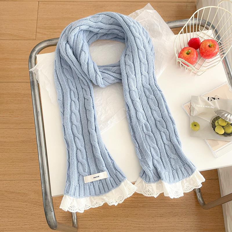 Winter style with thermal lace scarf knitted twist lace Korean student atmosphere scarf scarf