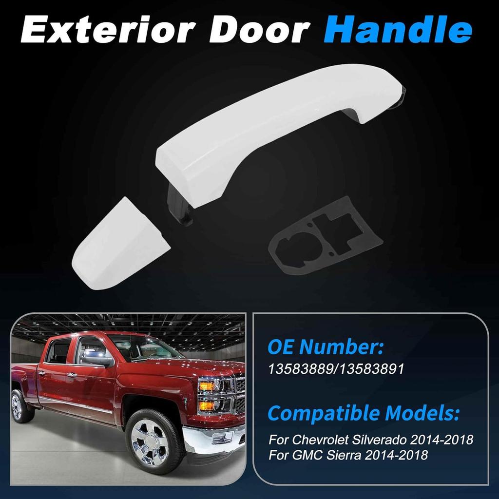 Front Right Side Car Exterior Door Handle No.13583889/13583891 for Chevrolet Silverado 2014-2018 White ABS 1 Pc