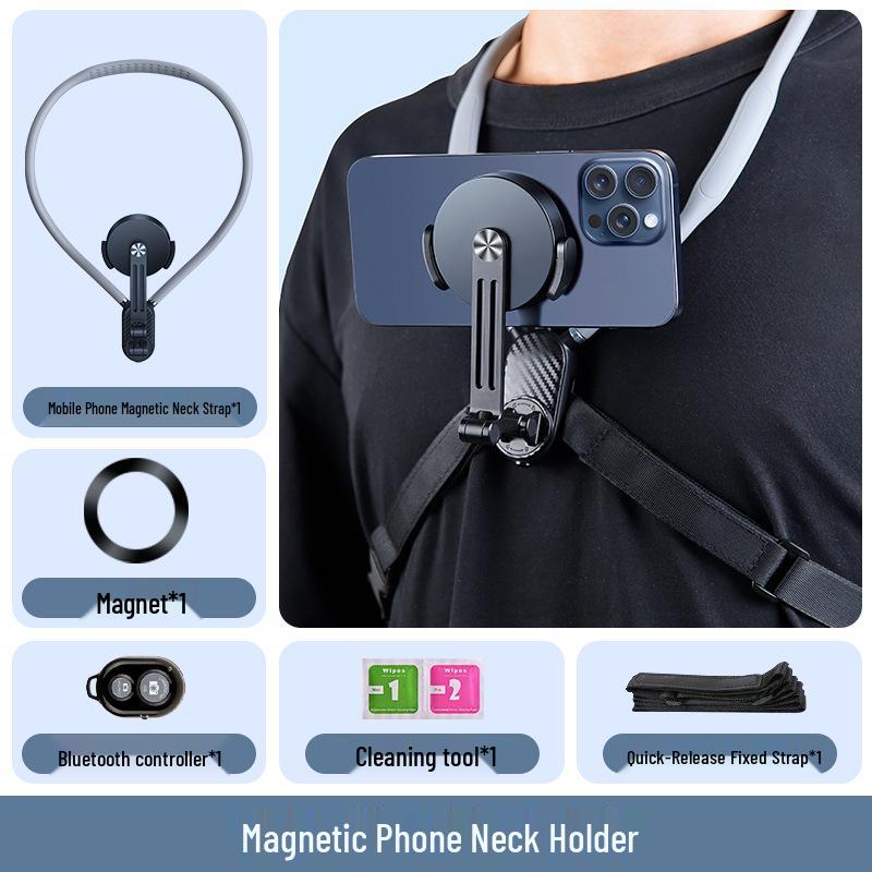 Neck-Mount Magnetic Anti-Shake Phone Stand for First-Person Shooting & Live Streaming