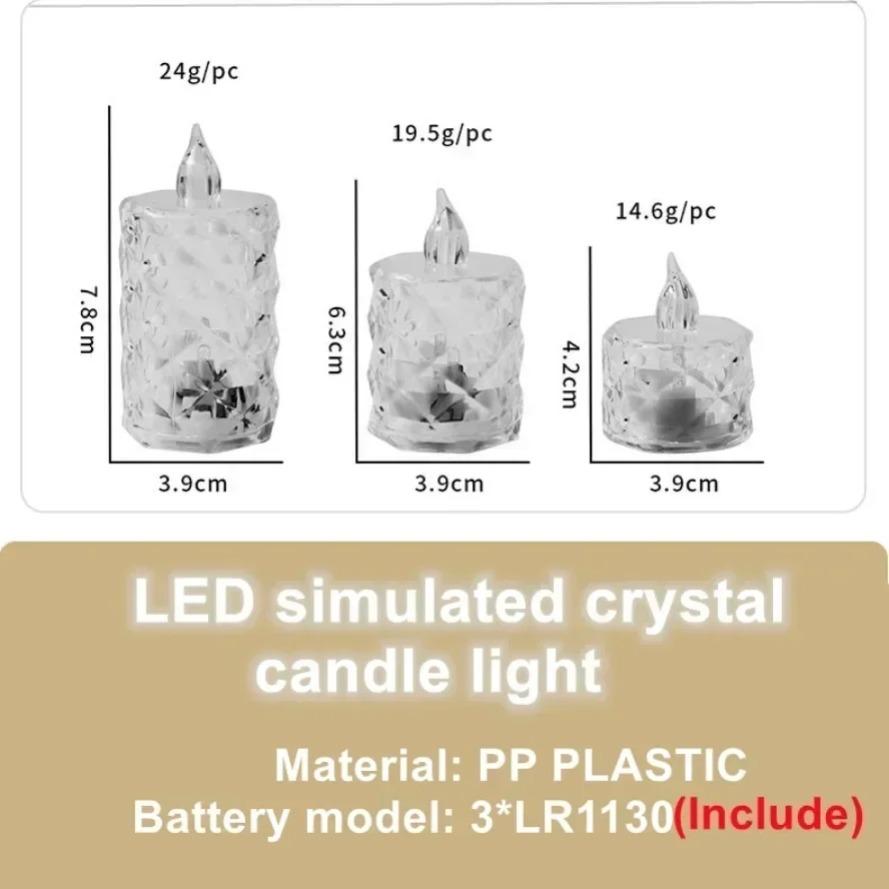 LED Crystal Candle Light Flameless LED Candle Electronic Night Lamp Dating Party Christmas Home Wedding Decoration 24~1PCS S/M/L