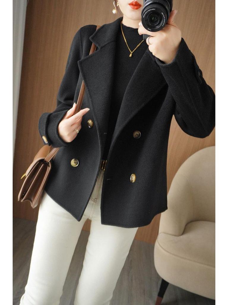 Women's Woolen Suit Collar Coat - Short, Thick, Loose Fit for Autumn/Winter