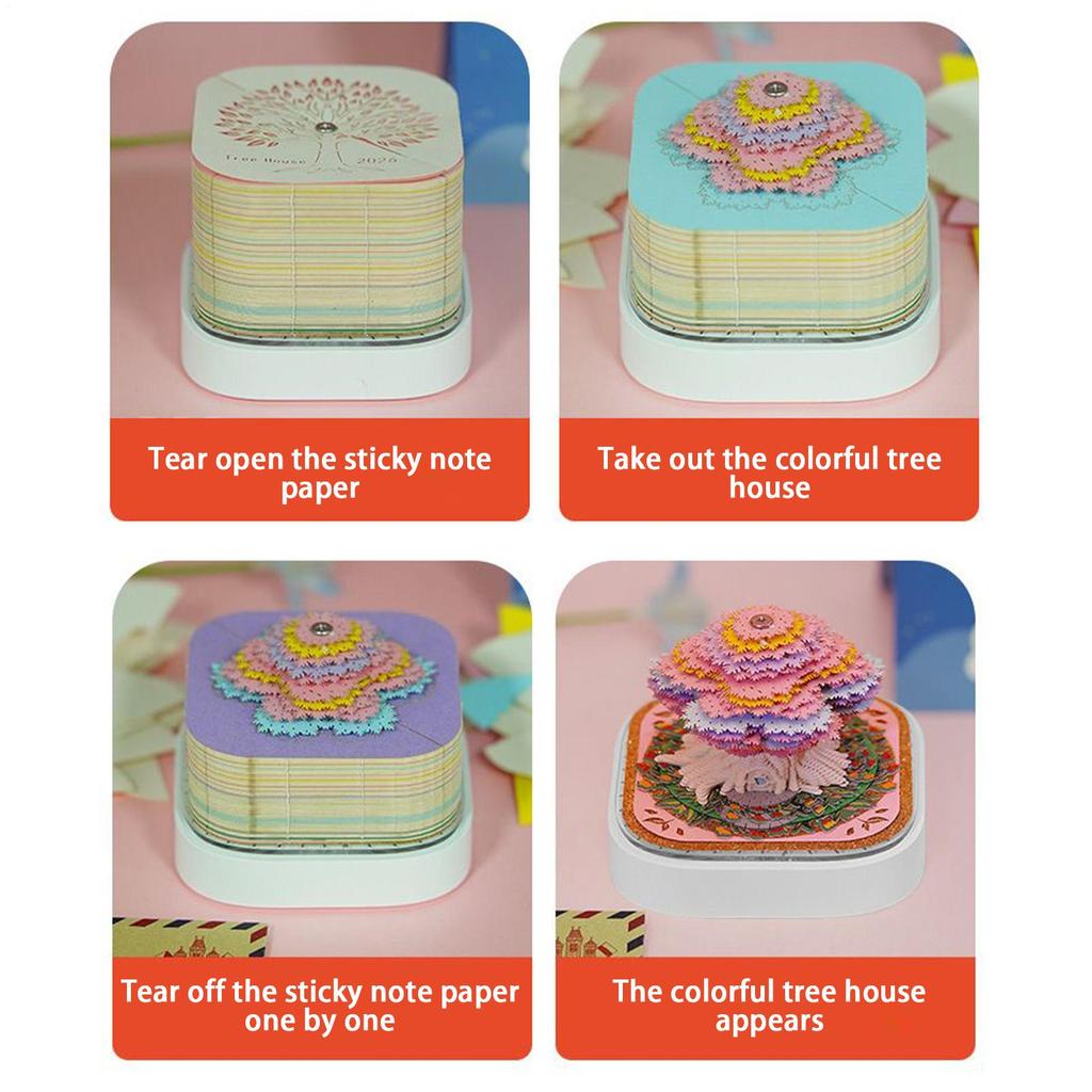 Colorful Tree House Desk Calendar 3D Tear Away Paper Carving Art Memo Pad Holiday Office Desktop Decoration Gift