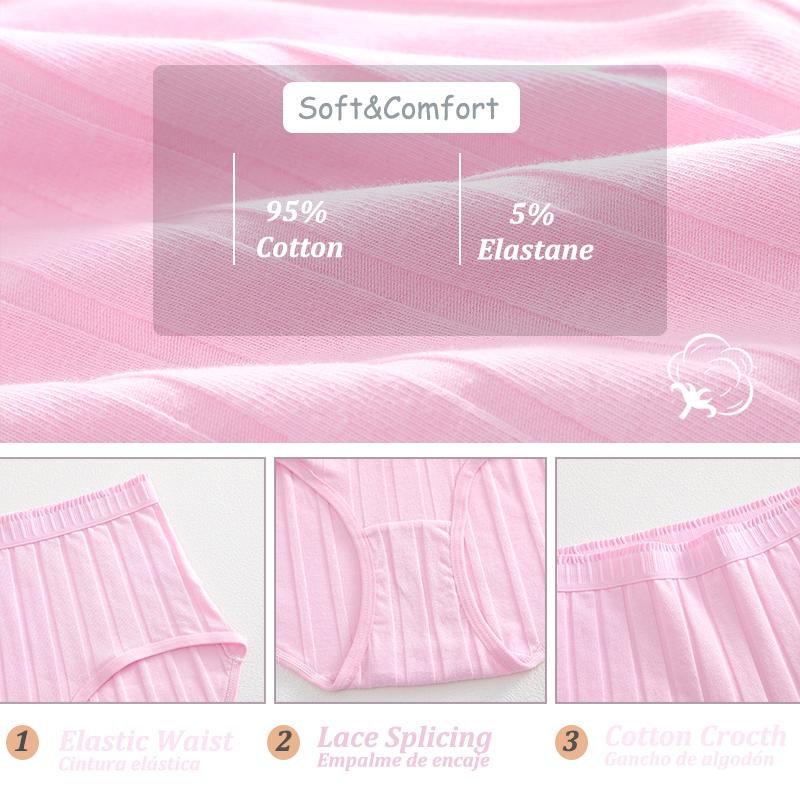 FINETOO 6PCS/SET Women Basic High Waist Striped Panties Cotton Breathable Daily Multi Color Set Butt Lifting Plus Size Comfort Underwear
