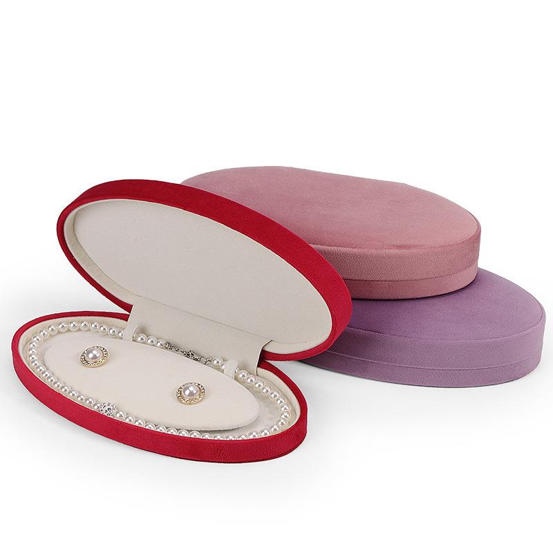 Oval Pearl Necklace Packaging Box High-end Sense Gift Box for Mother Earrings Chain Storage Flannel Jewelry Box