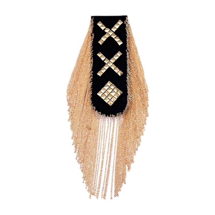 

Multiuse Chain Tassels Epaulettes with Gold Rivet Studded for Various Occasion Stage Performances Formal Suit Epaulets чорний