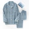 Spring and Autumn Mens Pajamas Long-sleeved Trousers Cotton Double Gauze Lattice Large Size Suit Home Service Men's Pajamas Suit