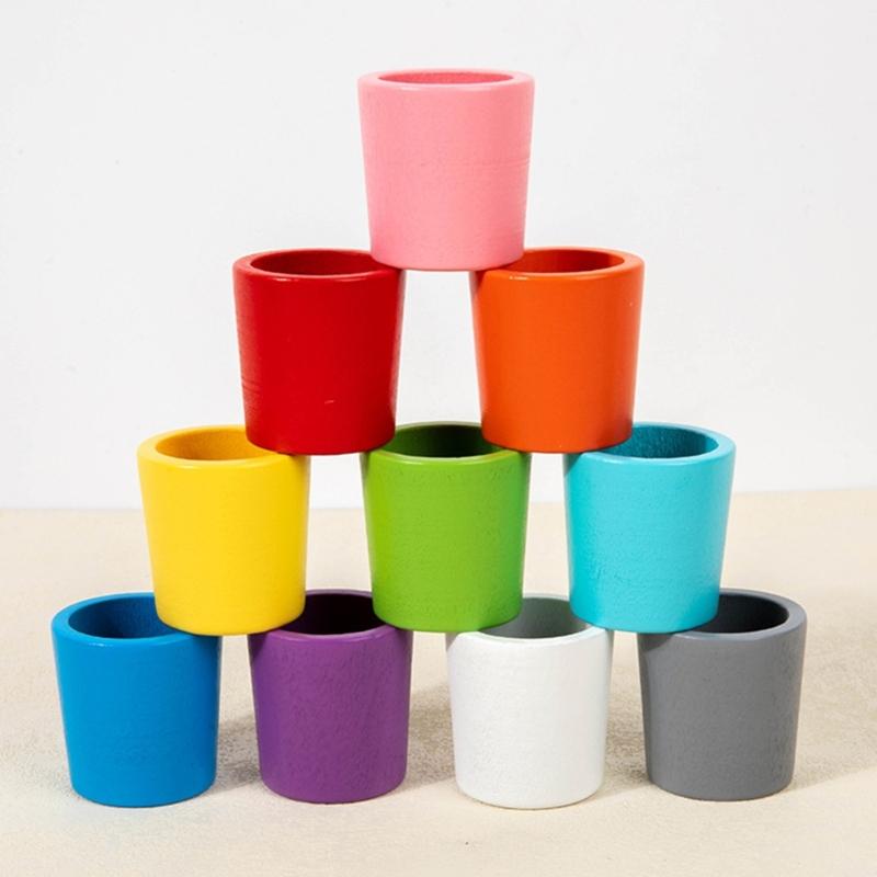 Fun Wood Color Sorting Cups and Balls Toy to Develop Children Hand Eye Coordination and Logical Thinking Ability