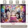 2D "Happy Birthday" Cats Themed Backdrop with Party Hats & Balloons
