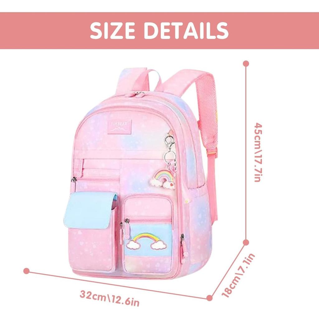 Kids Backpack Lightweight Waterproof Rainbow Backpack Large Capacity Cute School Bag for Teenagers Children Elementary Students (Rainbow Pink)