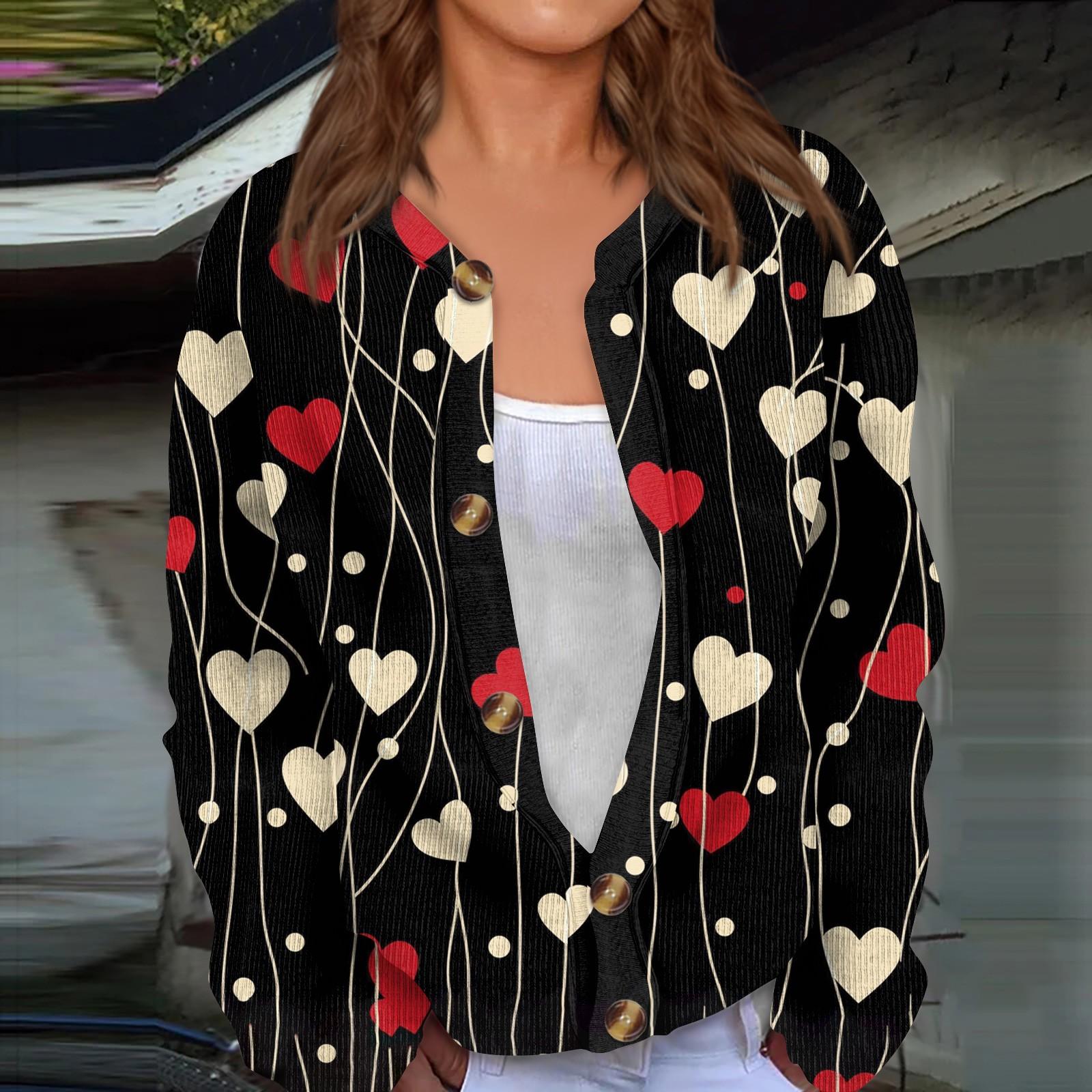

Женский кардиган с длинными рукавами и принтом ко Дню святого Валентина, жакет на пуговицах L
