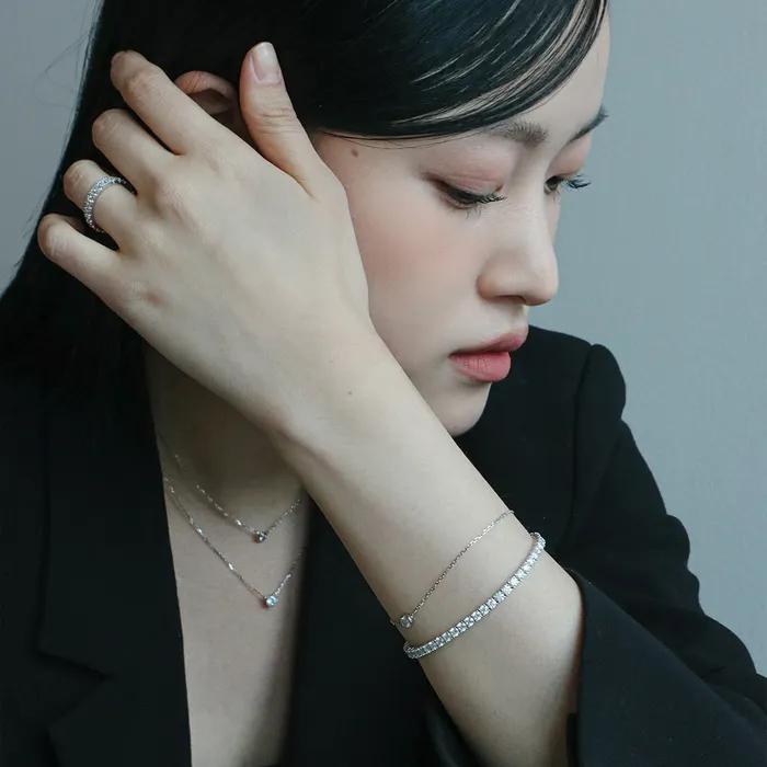 SILVER925 Bezel Cubic Chain Bracelet