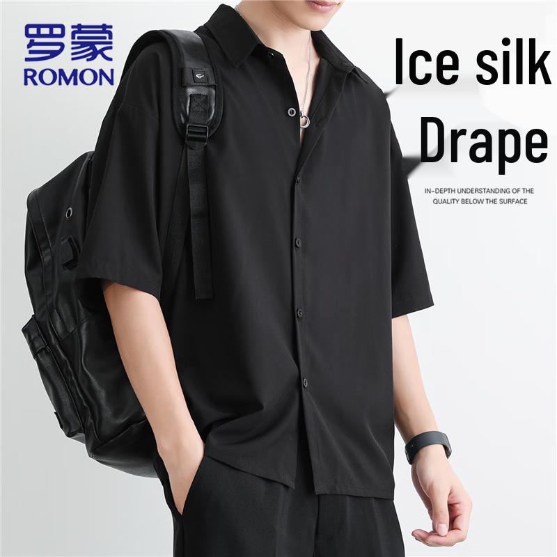 ROMON Men s Ice Silk Quick-Dry Short Sleeve Casual Shirt S