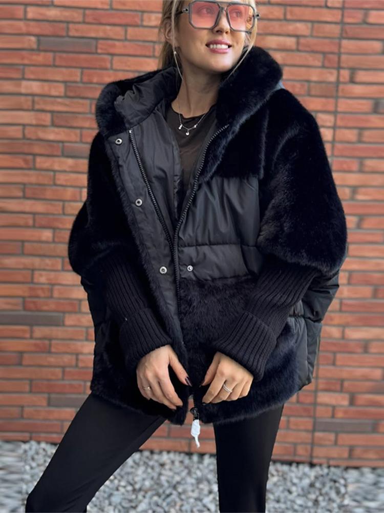 Women's Standing Collar Long Sleeved Zipper Thick Jacket Black Winter