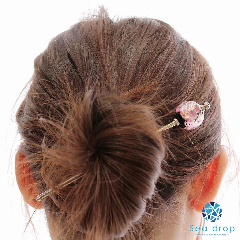 Sea drop kanzashi glass 22mm single Japanese hair accessory for and other traditional Japanese clothing hairpin, glow-in-the-dark beads, pink, beads,