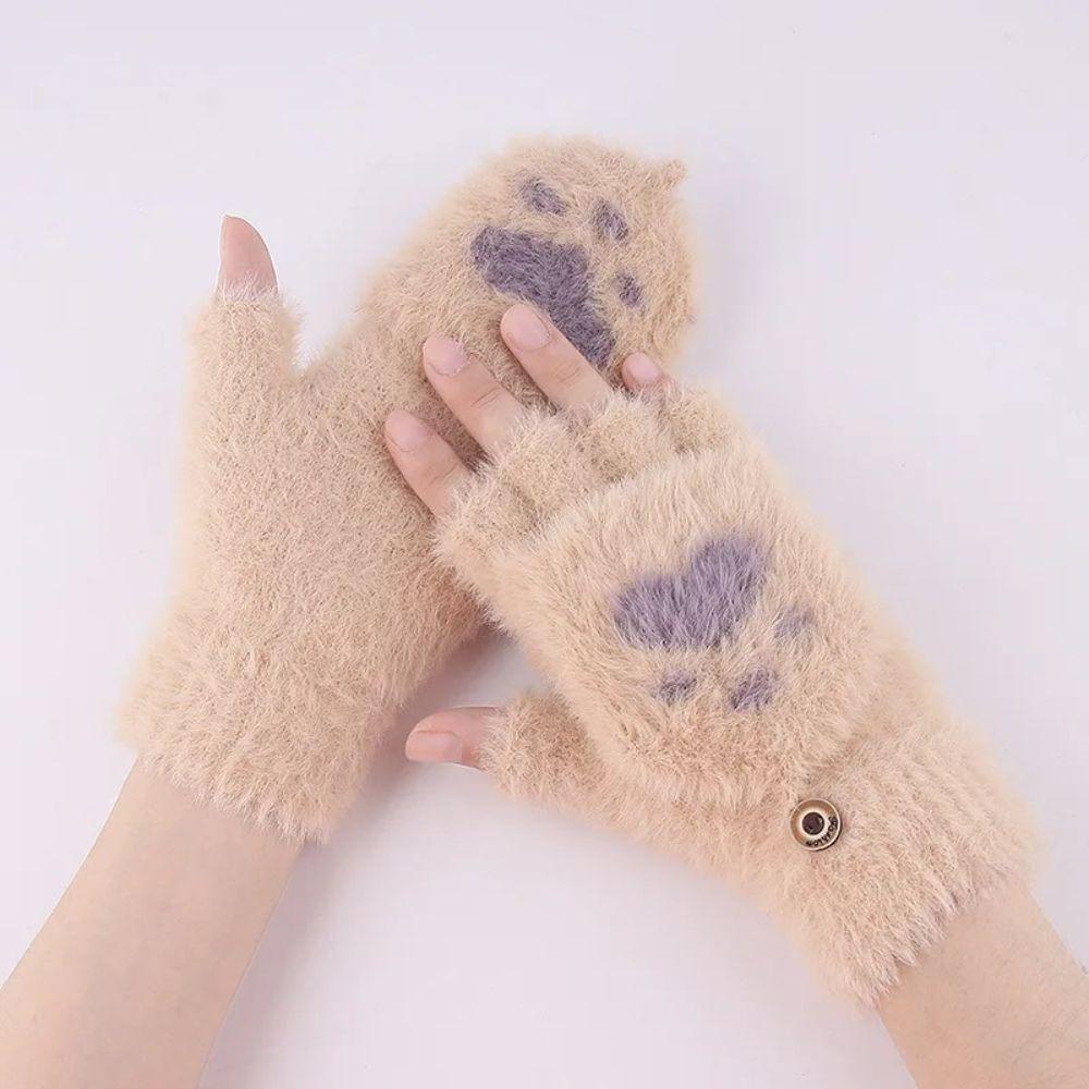 Paw Claw Knitted Finger Gloves Soft Plus Short Fingerless Gloves Winter Mittens for Women Girls