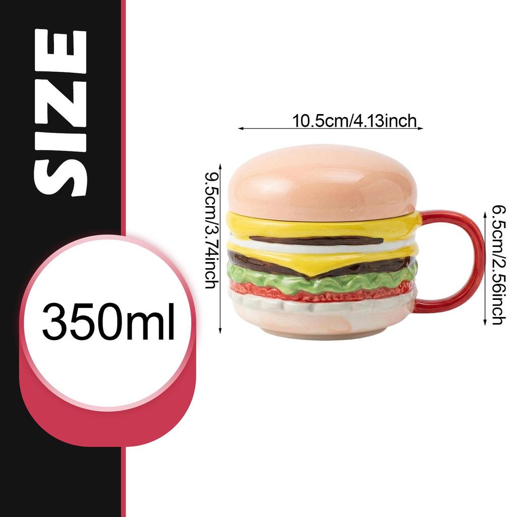 Ceramic Coffee Mug with Lid Burger Shaped Breakfast Cup Creative Kitchen Mug for Home Office Tea Coffee