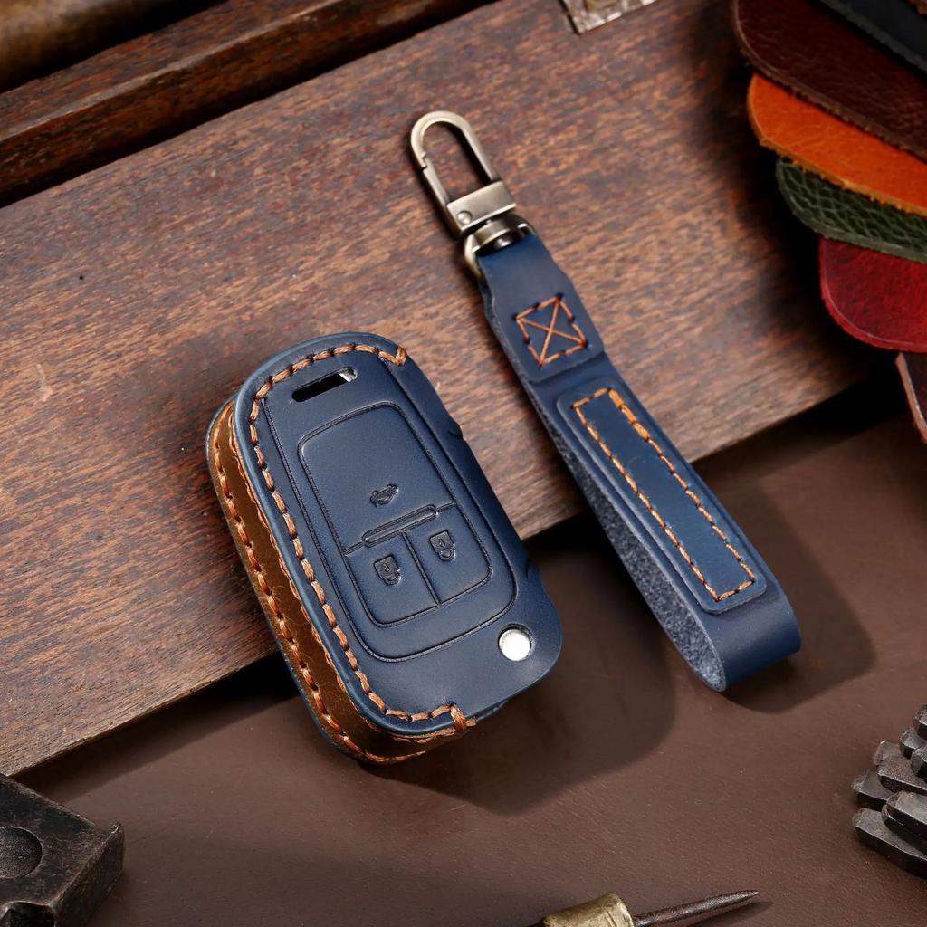 Leather Car Key Case Cover Fob Protector Shell for Chevrolet Chevy Cruze Cavalier Malibu Xl Equinox Sail JM Trax Keychain Holder