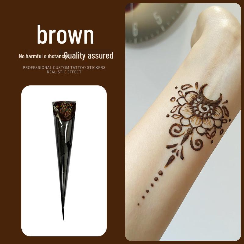 ELECOOL Waterproof Hand-painted Semi-Henna Tattoo Cream with Stencils and Stickers