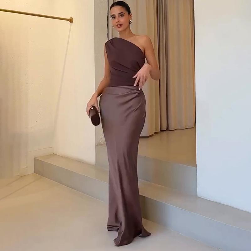 2026 Spring European & American Asymmetrical Neck Sleeveless Open Back Bodycon Dress
