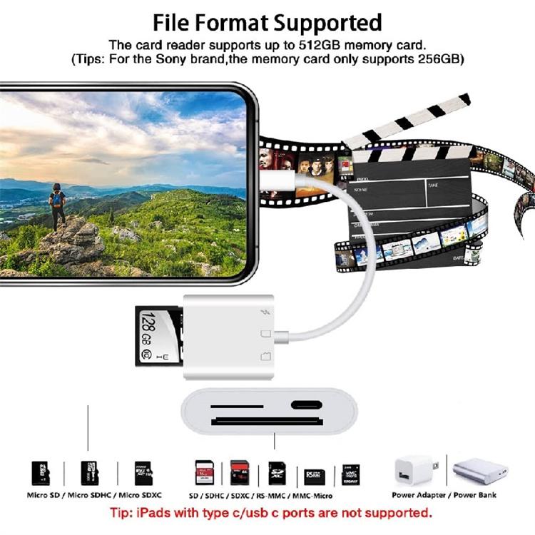 Top Seller SD Memory Card Reader 3 in 1 Card Reader PD Charging Writer for Apple IOS 8pin Smart Card Reader