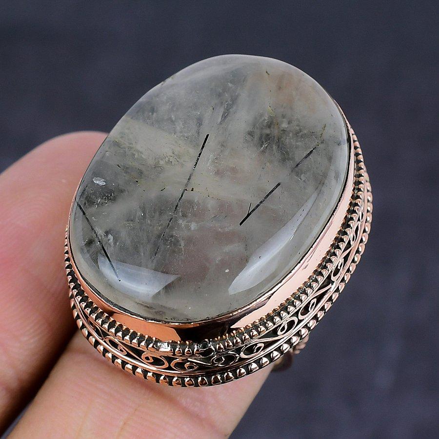 Black Rutile Handmade Copper Jewelry Ring Size 7 G6i03